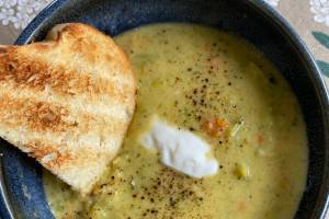 A healthy dose of shredded cheddar makes the veggies in this soup palatable even for the most sensitive diner. (Photo by Tressa Dale/Peninsula Clarion)