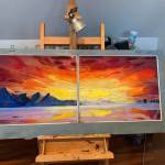 This reversed glass painting on an antique door, a work by Ingrid McKinstry, shows the view from the artists studio looking at Mount Iliamna. Photo provided by Ingrid McKinstry