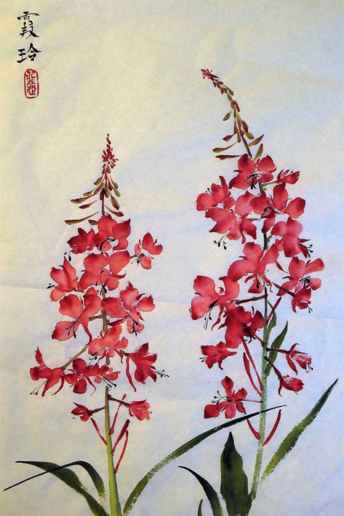 Artist Sharlene Cline will host a fireweed Chinese brush painting session on Aug. 22, 2025, at Homer Council on the Arts in Homer, Alaska. (Photo provided by Homer Council on the Arts)