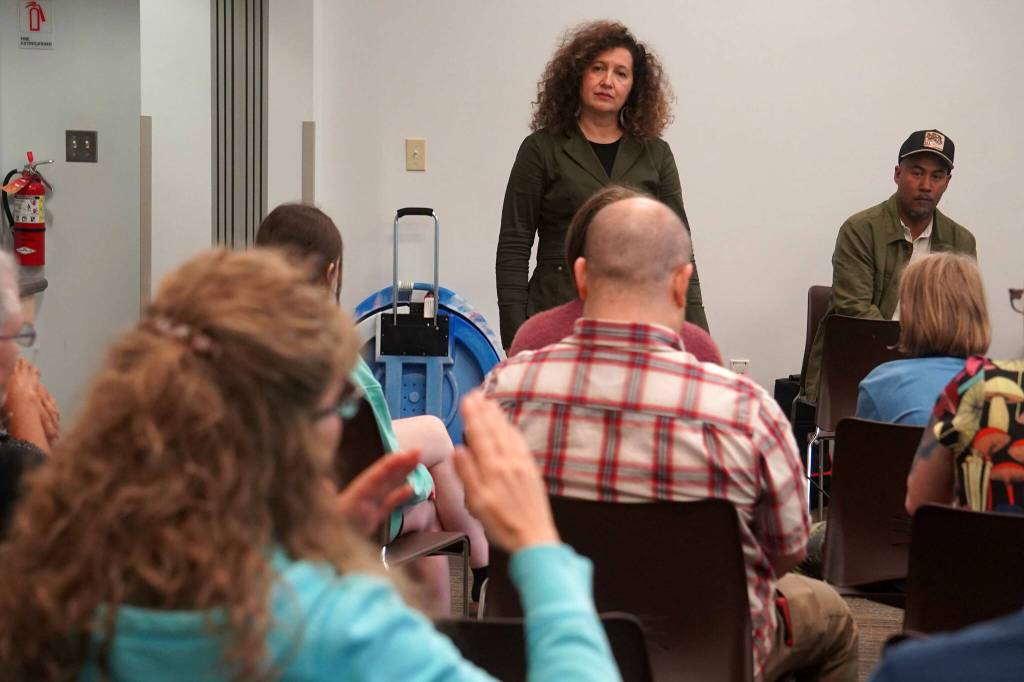 Svetlana and the New York Collective take questions during a jazz workshop at the Soldotna Public Library in Soldotna, Alaska, on Tuesday, Aug. 26, 2025. (Provided by KDLL 91.9 FM)