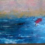 Kachemak Caper is a mixed-media painting by Rozzi Redmond, on display through September 2025 in her solo exhibit at Grace Ridge Brewing in Homer, Alaska. Photo provided by Grace Ridge Brewing