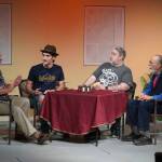 Sean Morgan, Tony Mika, Ian McEwen and Allen Auxier rehearse If Men Played Cards as Women Do at the Kenai Performers Theater near Soldotna, Alaska, on Saturday, Sept. 13, 2025. (Jake Dye/Peninsula Clarion)