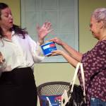 Amy Burton and Yvette Tappana rehearse Savannah Sipping Society at the Kenai Performers Theater near Soldotna, Alaska, on Saturday, Sept. 13, 2025. (Jake Dye/Peninsula Clarion)