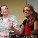 Heidi Hinz and Tracie Sanborn rehearse Savannah Sipping Society at the Kenai Performers Theater near Soldotna, Alaska, on Saturday, Sept. 13, 2025. (Jake Dye/Peninsula Clarion)