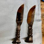 A set of two knives made by Homer youth Jaxon Bourne have been forged out of railway spikes. Photo provided by Jaxon Bourne