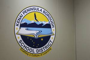 The logo for the Kenai Peninsula Borough School District is displayed inside the George A. Navarre Borough Admin Building on Thursday, July 22, 2021 in Soldotna, Alaska. (Ashlyn OHara/Peninsula Clarion)
The logo for the Kenai Peninsula Borough School District is displayed inside the George A. Navarre Borough Admin Building on Thursday, July 22, 2021 in Soldotna, Alaska. (Ashlyn OHara/Peninsula Clarion)