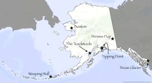 A map of Alaska depicts location names provided in Donald Orths Dictionary of Alaska Place Names. Photo provided by Ned Rozell