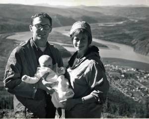 Charles and Tone Deehr are photographed with their daughter, Tina, near Dawson City, Yukon in 1961. Photo courtesy Charles Deehr