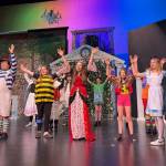 The cast of Nikiski Middle School’s upcoming performance of “Alice in Wonderland” is pictured on Dec. 2, 2025. The upperclassmen-directed play opens on Friday, with additional showtimes Saturday and next weekend. Photo courtesy of Carla Jenness