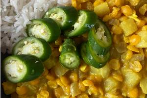 This yellow split pea curry is mild and rich with coconut milk and spices and makes a complete meal when paired with steamed rice. Photo by Tressa Dale/Peninsula Clarion