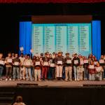 Seniors who earned honor roll distinction during the first semester of the 2025-2026 school year at Soldotna High School were recognized during an assembly in the schools auditorium on Jan. 14<ins>, 2026</ins>. Photo courtesy of Tabitha Blades/Soldotna High School