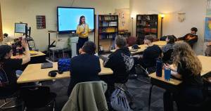 Photo courtesy of Shea Nash
River City Academy teacher Donica Nash is pictured during her history class on Jan. 26.