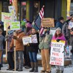 Demonstrators gather at WKFL Park in Homer, Alaska, on Saturday, Jan. 24, 2026, for the No Kings, No ICE protest organized by the Homer Women of Action. (Delcenia Cosman/Homer News)