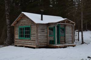 Historic Elwell Lodge Guest Cabin is seen at its new spot near the Kenai National Wildlife Refuge’s Visitor Center. (USWS)