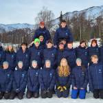 The Homer Mariners cross country ski team gathers for a photo at the Region III Championships, held Feb. 6-7 at Government Peak in Palmer, Alaska. Photo courtesy Jessie Goodrich